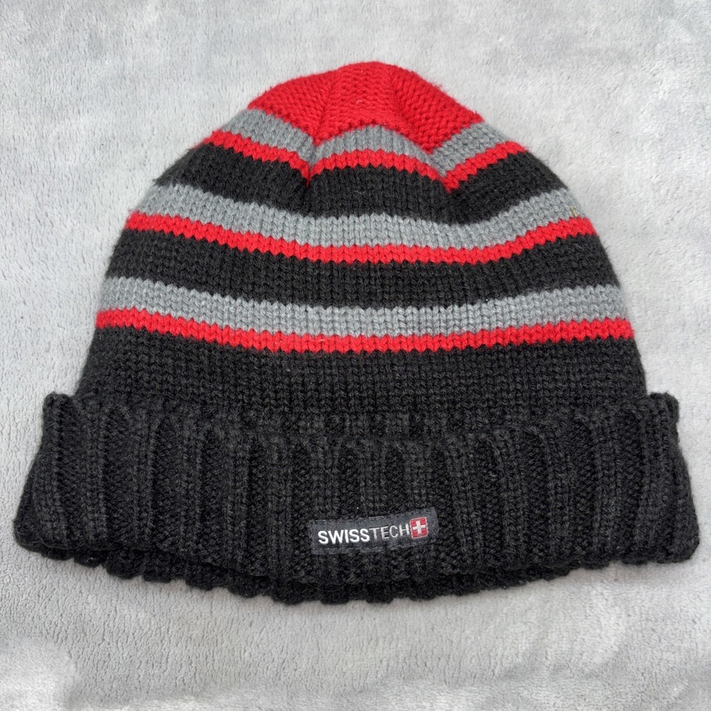 MEN'S HAT SWISS TECH THINSULATE MEN'S  HAT  GREY/RED/ Black STRIPE